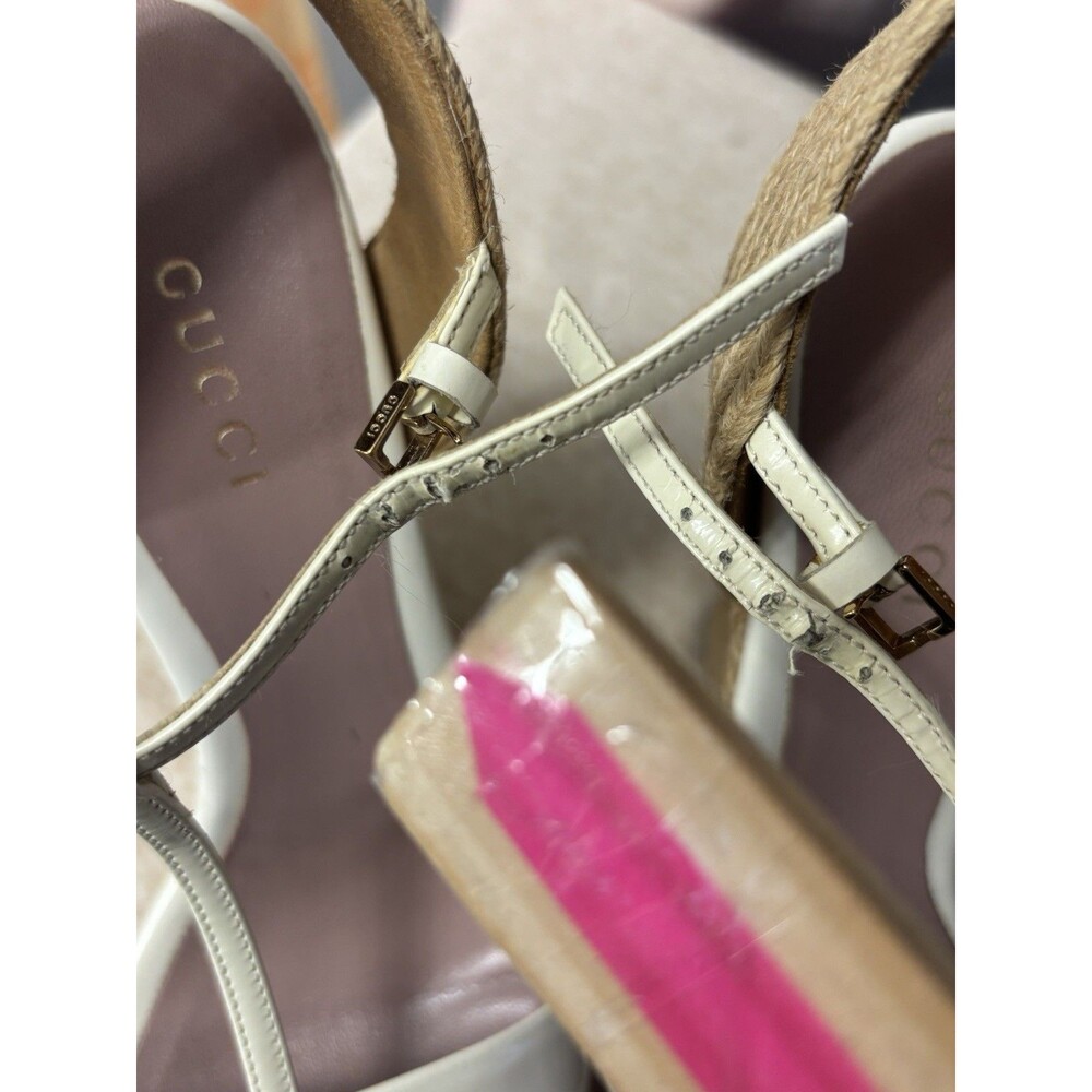 GUCCI  Women’s Horsebit Wedge High Heel Ankle Strap Cream Sandals 388866 Sz 36 - Picture 3 of 15